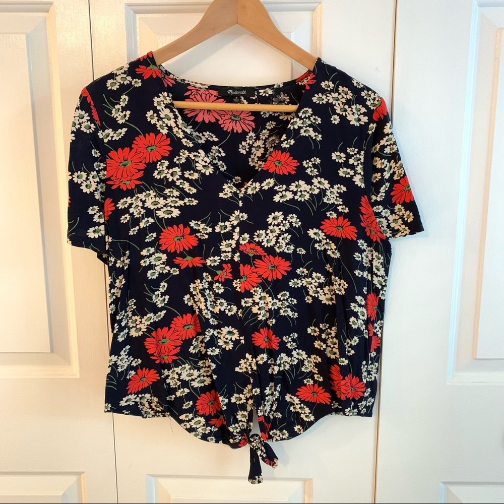 Madewell Hillside Daisies Navy Tie-Front Top, M - Picture 4 of 6
